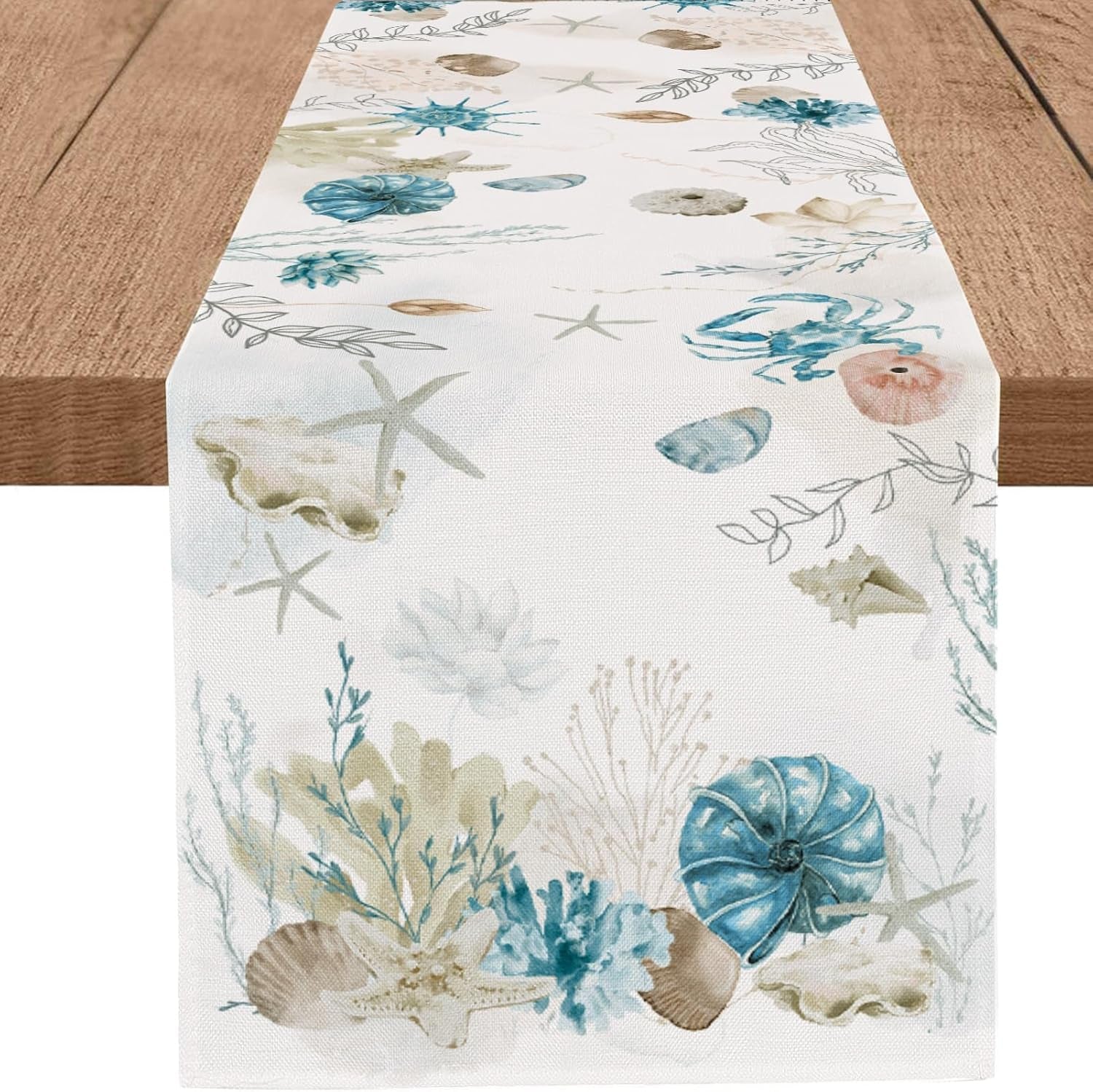 blue-beach-table-runner-tropical-ocean-coastal-table-runners-seashell-burlap-seasonal-nautical-kitchen-dining-coffee-table-decor-for-home-holiday-party-indoor-outdoor-13x72-inch