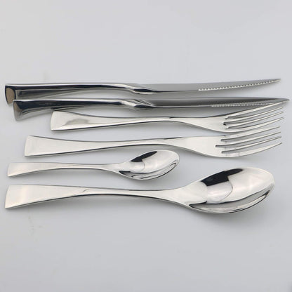 18/10 Stainless Steel Flatware Set, Serrated Steak Knife, Mirror Polishing Silver, Service for 44