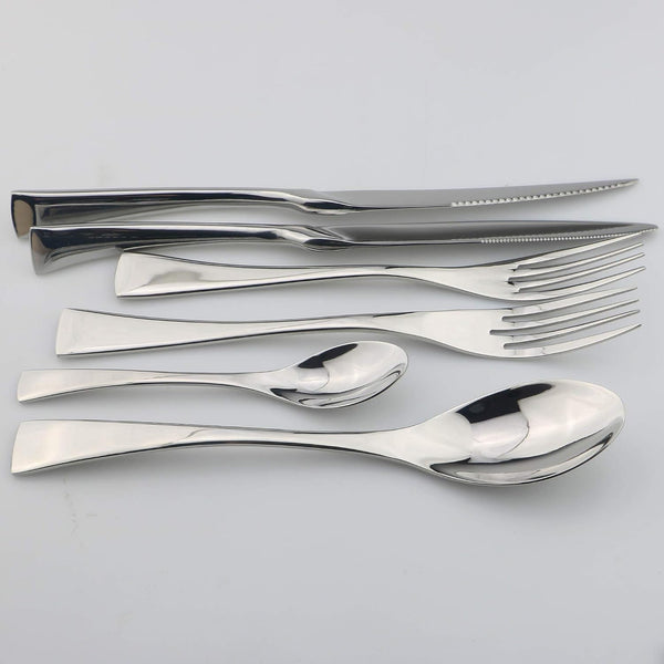 18/10 Stainless Steel Flatware Set, Serrated Steak Knife, Mirror Polishing Silver, Service for 44