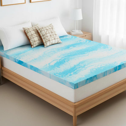 3 Inch Full Mattress Topper, Ventilated Gel Memory Foam Mattress Bed Pad | Pressure Relief | Body Support Mattress Bed Topper | Certipur-Us Certified | Blue1