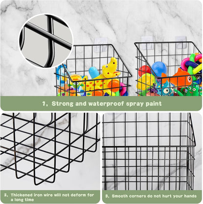 2 Pack Bath Toy Storage Organizer, Large Rustproof Metal Wire Basket, Wall Mounted Hanging Bathtub Holder, Bathroom Shower Caddy for Tub Toys & Toiletries5