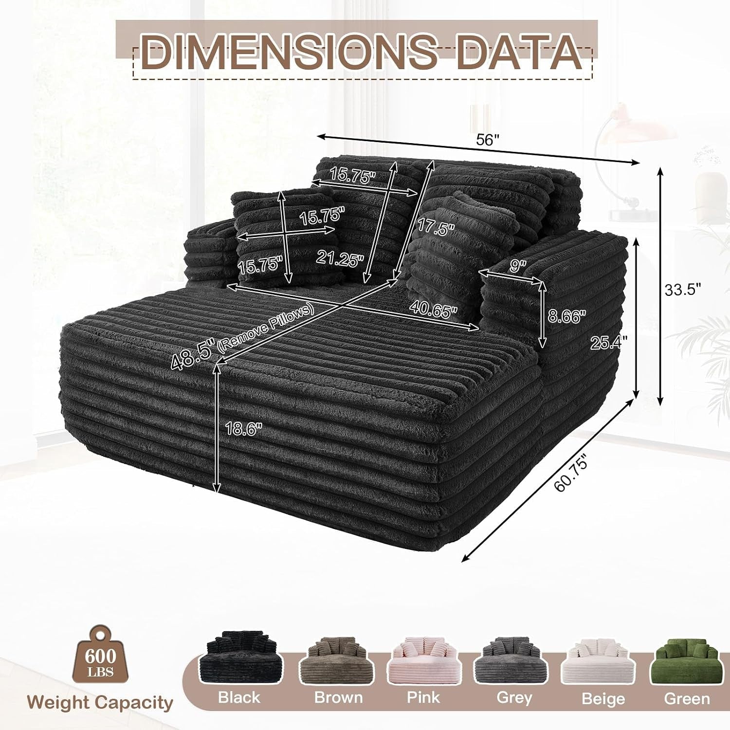 56-oversized-chaise-lounge-chair-indoor-plush-faux-fur-sleeper-sofa-couch-bed-with-pillows-wide-armrests-fluffy-comfy-cloud-couch-compression-foam-couch-for-living-room-bedroomblack