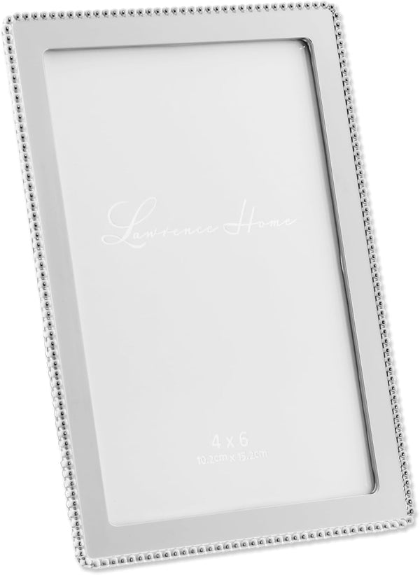 Metal Picture Frame with Delicate Outer Border of Beads, Silver, 4X63
