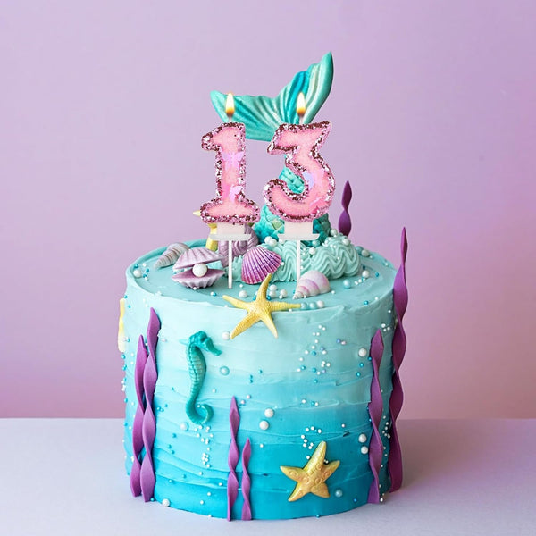 Girl Birthday Number 13 Candle, 2.95In Glitter Butterfly Pink Sequin Candle4