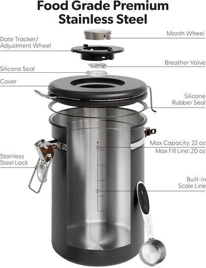 Coffee Canister with Window, Airtight Stainless Steel Container, 22OZ7