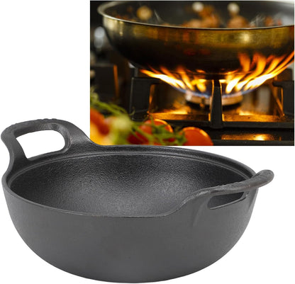 Cast Iron Wok Pan 14 Inch Pre Seasoned Stir Fry Skillet with Wooden Lid Flat Bottom Oven Safe for Authentic Asian Cooking on Stovetop for Home Cooks (25Cm)5