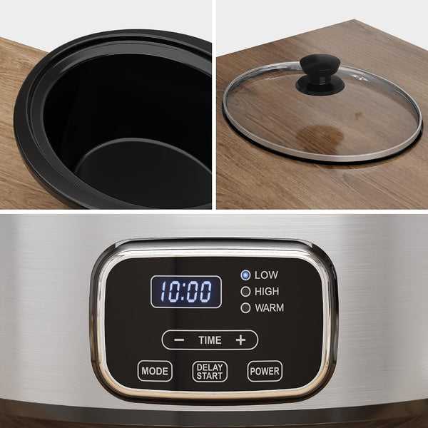 4QT Programmable Slow Cooker with Locking Lid, Removable Ceramic Pot, 3 Heating Settings & Timer, Dishwasher-Safe, Stainless Steel7