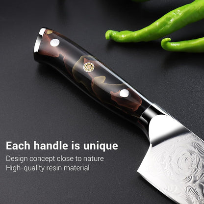 Professional Japanese Damascus Chef Knife 8 Inch - VG-10 High Carbon Steel, Ergonomic Resin Handle with Leather Sheath & Luxury Gift Box4