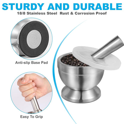 Mortar and Pestle Set, 18/8 Stainless Steel Pill Crusher3
