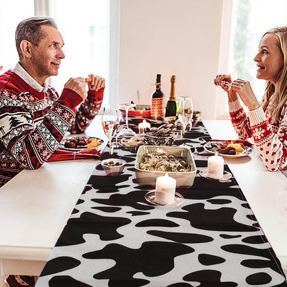 5 Pcs Linen Cow Print Table Runner Black and White Farm Cow Print Tablecloth Western Barnyard Cowboy Themed Table Cloths for Birthday Party Decorations Home Kitchen Supplies ( 13 X 72 In)4