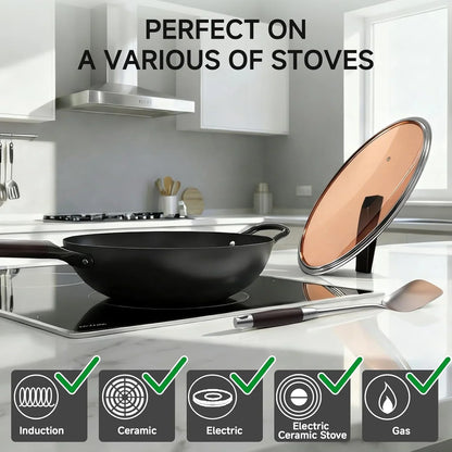 13.5" Carbon Steel Wok Pan - Pre-Seasoned Flat Bottom Woks & Stir-Fry Pans Chinese Cookware with Lid & Spatula - for Pan-Fry,Stir Fry, Steam, BBQ & Camping - Compatible with Induction, Gas7