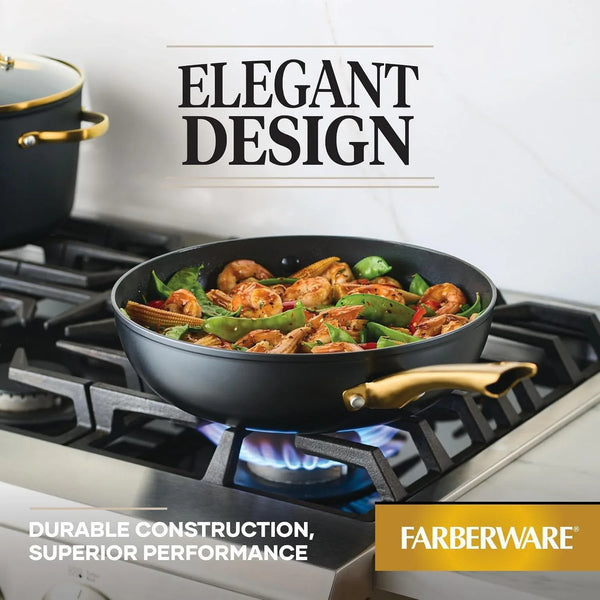 Forged Induction Ceramic Nonstick Stir-Fry Pan with Helper Handle, Dishwasher Safe, Suitable for All Stovetops, 12.25 Inch Wok Pan - Black6