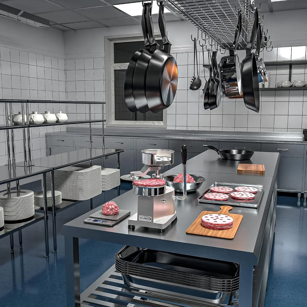 burger-press-patty-maker-for-5-hamburgers-stainless-steel-manual-forming-machine-for-personal-and-commercial-foods-heavy-duty-processor-includes-pattie-papers-chm-5-silver