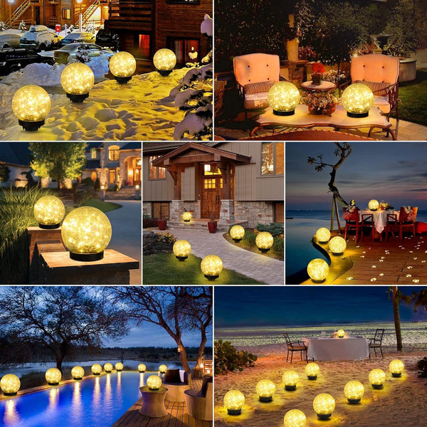 2-Pack Garden Solar Lights Outdoor, Cracked Glass Ball Light Waterproof, Decorative Solar Globe Lights Warm White for Yard Pathway Patio Lawn7