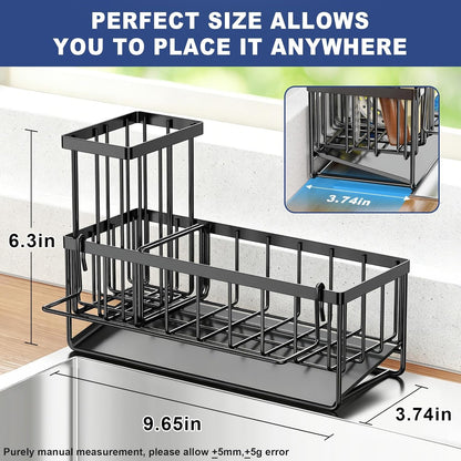 Sponge Holder for Kitchen Sink, Kitchen Sink Caddy, Kitchen Sink Sponge Holder, Dish Sponge Holder, Kitchen Sink Organizer for Sponge, Dish Brush, Scrubber(9.65" X 3.74" X 6.3", Black)2