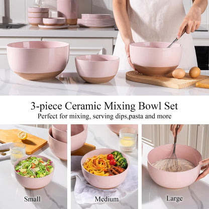 Ceramic Mixing Bowls,Stoneware Nesting Bowls Set of 3 for Kitchen4