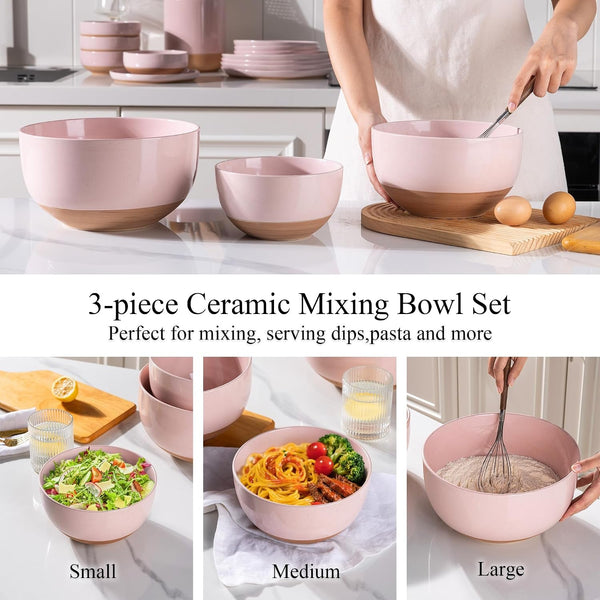 Ceramic Mixing Bowls,Stoneware Nesting Bowls Set of 3 for Kitchen4