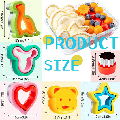 Sandwich Cutters for Kids Lunch LARGE 6 Pcs | Sandwich Maker, Cookie Cutters Set, Stainless Steel, Dinosaur Mouse Heart Star Bear5