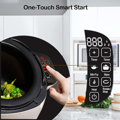 Electric Self Stirring Pot Automatic Cooking Machine, 2000W 6L Automatic Pot Stirrer for Cooking, 360° Rotating Stir Fry Machine, Multi-Function Kitchen Robot for Stewing & Frying (White)4