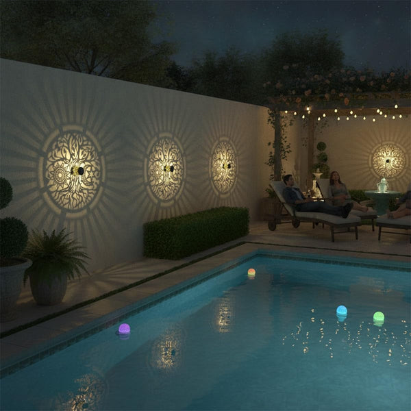 4 Pack Solar Fence Lights Metal Solar Powered Outdoor Wall Deck Step Lights Tree Theme Waterproof Fence Light for Garden Post Patio Backyard Yard Decor (Tree, 4 Pack)4