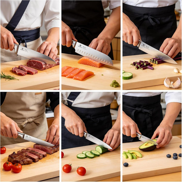 15-Piece Knife Block Set Built-In Sharpener, Japanese High Carbon Stainless Steel Kitchen Knife Set, Dishwasher Safe, Chef Knife Set with Wooden Knife Block, Santoku Knive for Kitchen Cooking | Japanese High Carbon Stainless Steel Kitchen Knife Set, Dishwasher Safe, Chef Knife Set with Wooden Knife Block4