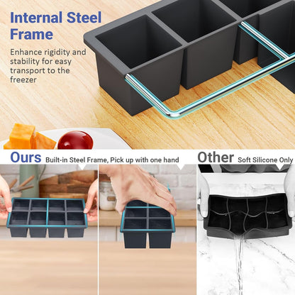 Large Ice Cube Trays for Whiskey:  Big Silicone Ice Cube Trays 2Inch - Huge Square Ice Cubed Tray for Whisky and Cocktail5