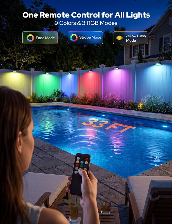 Fence Lights Solar Powered with Remote 8 Pack, Warm White, Cool White and RGB Color Glow LED Solar Lights Outdoor, Dusk to Dawn Solar Fence Lights for Patio, Backyard, Railing, Deck, and Wall3