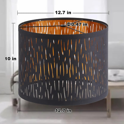 Black Lampshades Set of 2, Drum Lamp Shade with Hollow-Carved Design | 12.7" X 12.7" X 10 Inches Lampshades for Table Lamp, Floor Lamp, Pendant Light, Lamp Shade Harp Holder Included4