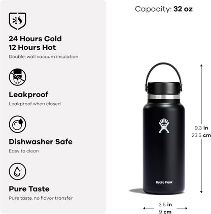 Hydro Flask Water Bottle - Insulated Stainless Steel - Wide Mouth Flex Lid, Non Spill, Leakproof and Refillable in 32 Oz Surf Blue7