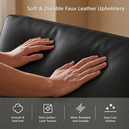 73” Black Faux Leather Sofa, 3 Seater Couch for Office, Living Room8