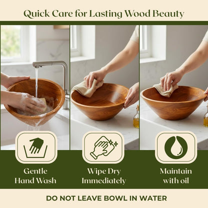 Salad Bowl, 3.8 Qt Acacia Wood Mixing & Serving Bowl, Medium Size4