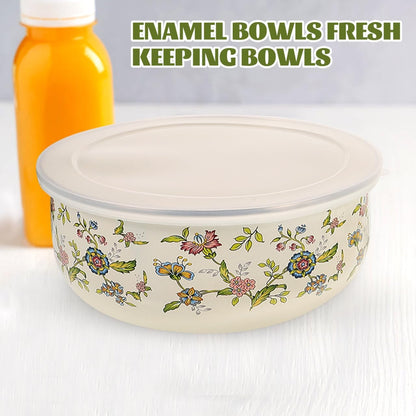 Enamel Nesting Bowls with Lids 5-Piece Mixing Bowls Set for Food Storage Salad Fruit Soup and Serving Multi Size Enamel Bowl Container for Everyday Kitchen Use 4.05 X 4.05 X 1.96 In8