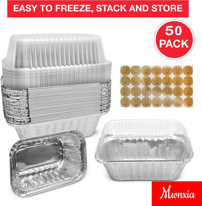 Mini Loaf Pans with Lids 50 Pack Small Aluminum Pans with Lids 6X3.5X2 Complete with Baked with Love Stickers for Baking Bread, Fruit Cake, Banana Bread, Meatloaf and Baked Goods3