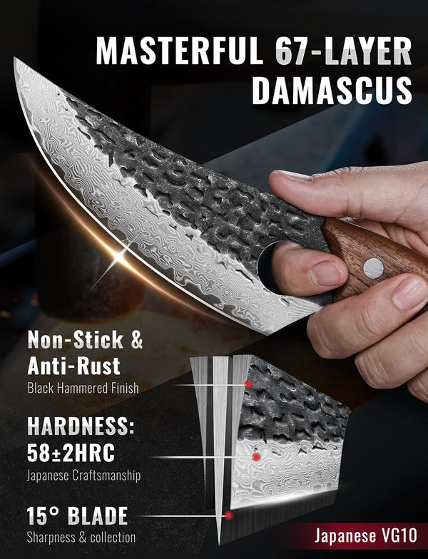 Damascus Chef Knife, 6.3" Japanese 67-Layer Steel, Walnut Handle2