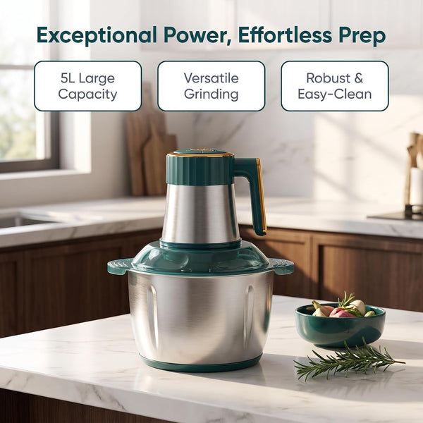 500W Electric Food Processor, 5L Stainless Steel Bowl, Large Capacity Multifunctional Chopper & Blender, Green for Home Kitchen Blue6