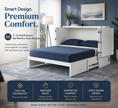 Emurphybed Paradiseo Murphy Cabinet Chest Bed with Charging Station 8 Inch, Queen (White)6