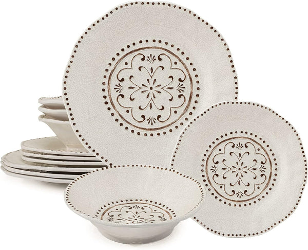 Beaded Crackle 12 Piece Melamine Camping Dinnerware Sets, BPA Free4