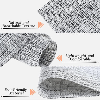 Placemats Set of 8, Heat Resistant Non-Slip Place Mats for Dining Table, Durable Washable PVC Vinyl Woven Table Mats, Linen Textured Placemats for Kitchen Resistant Easy to Clean(Gray4