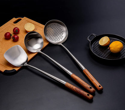 Wok Spatula and Ladle,Skimmer Ladle Tool Set, 17Inches Spatula for Wok, 304 Stainless Steel Cooking Utensils2