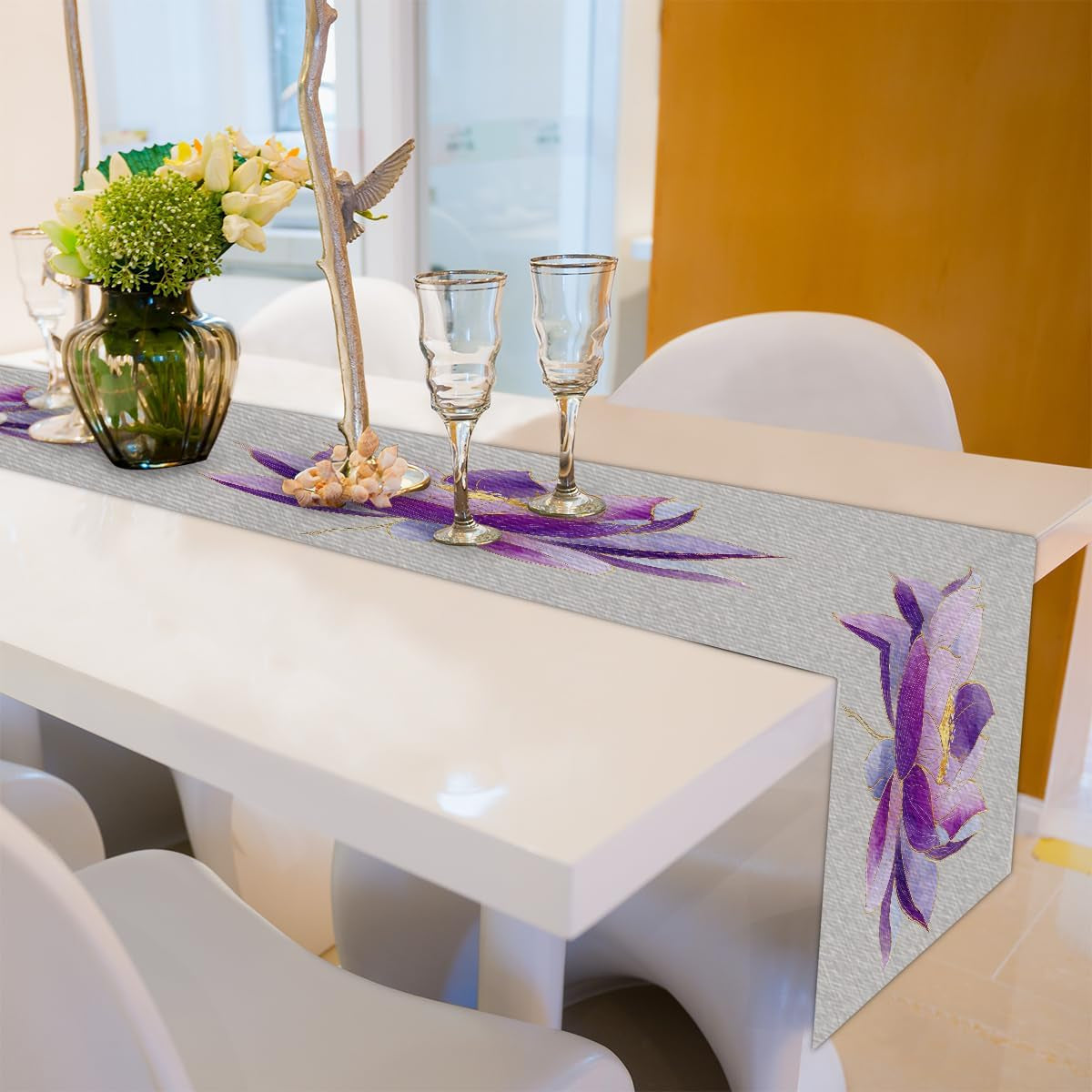 boho-purple-lotus-flower-gold-lines-table-runner-for-home-decor-13x70in