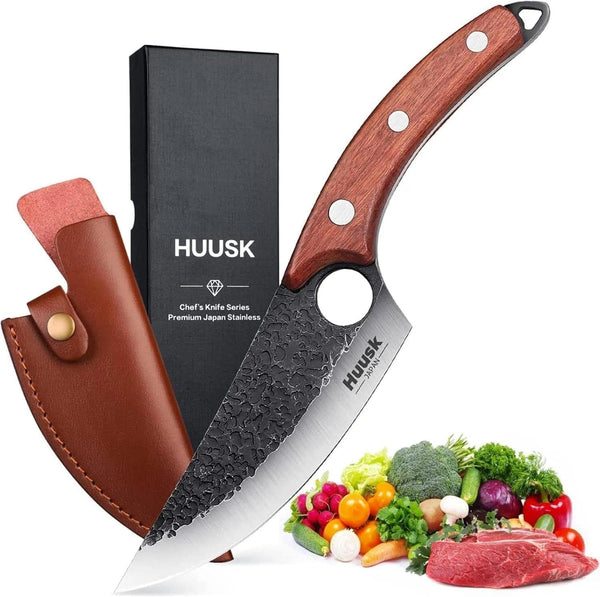 Huusk Viking Japanese Meat Cleaver, Forged Boning Knife with Sheath1