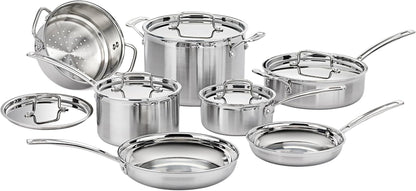 Stainless Steel Pots and Pans Set, Induction Compatible, 12 Pc | 12-Pc  Stainless Steel Cookware Set with Saucepans, Sauté Pan, Stockpot, & Skillets, Oven Safe to 500°F, MCPS-12N1