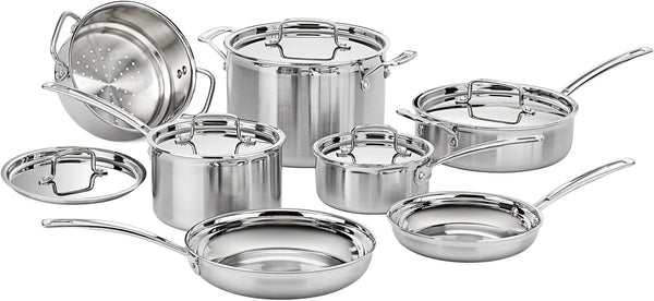 Stainless Steel Pots and Pans Set, Induction Compatible, 12 Pc | 12-Pc  Stainless Steel Cookware Set with Saucepans, Sauté Pan, Stockpot, & Skillets, Oven Safe to 500°F, MCPS-12N1