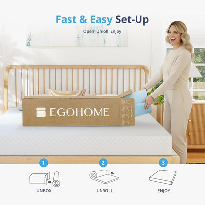 EGOHOME 2 Inch Queen Memory Foam Mattress Topper- Cooling Gel Infused | Pressure Relieving Pad in a Box, Dorm Room Essentials, Certipur Certified, Blue6
