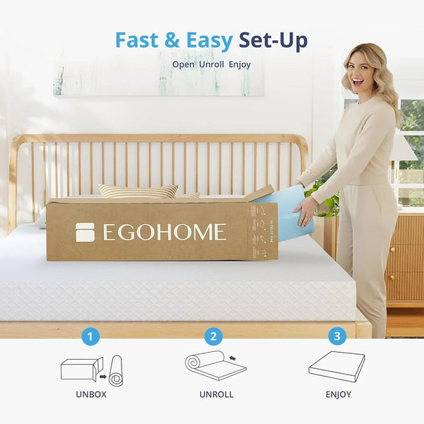 EGOHOME 2 Inch Queen Memory Foam Mattress Topper- Cooling Gel Infused | Pressure Relieving Pad in a Box, Dorm Room Essentials, Certipur Certified, Blue6