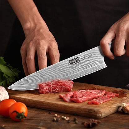 Damascus Kitchen Knife Set 5PCS, Sharp Chef Knives Ergonomic Grip | Professional Cooking Knife Set | Japanese Super Steel | 15° Edge | 62 HRC | Ergonomic Olive Wood Handle | Housewarming Gift6