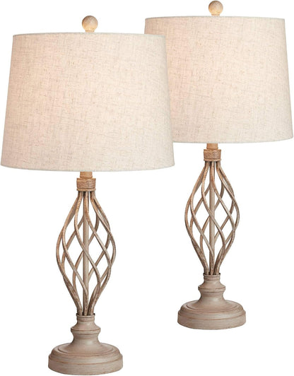 Annie 28" Bronze Brown Tall Table Lamps Set of 2 Sand Iron Scroll Modern | Weathered Industrial Bedroom Living Room House Home Bedside Nightstand Office Entryway Family Cream Tapered Drum2