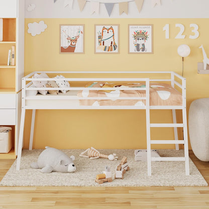 Loft Bed Twin Size with Stairs and Guard, White8