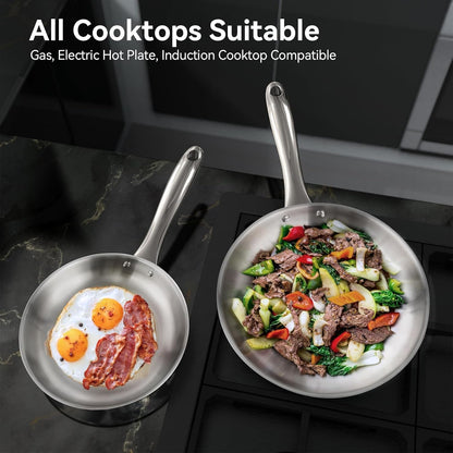 Tri-Ply Stainless Steel Induction Cookware, 9PC Pots and Pans Set | Whole Clad 3-Layer Steel, Family Cookware Set, Even Heating, Dishwasher and Oven Safe3