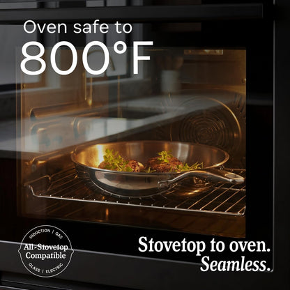 5-Ply Stainless Steel 12-Inch Frying Pan with Lid - Induction Compatible, Oven Safe 800°F - Non-Toxic, No Coatings - Even Heating, Won'T Warp - Built to Last Generations4